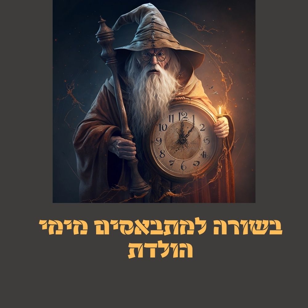 קוסם זקן בעל זקן ארוך וכובע אוחז בשעון גדול. הוא עומד על רקע כהה ומיסטי, המלווה בניצוצות זוהרות. מתחת לקוסם, על רקע אפור, מופיע טקסט בעברית בנושא תזונה בריאה. | ד"ר אמוץ זיו-אב